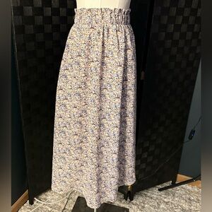 DAZY Floral Cottagecore Midi Skirt High Rise Elastic Waist Pink Blue Lined M
